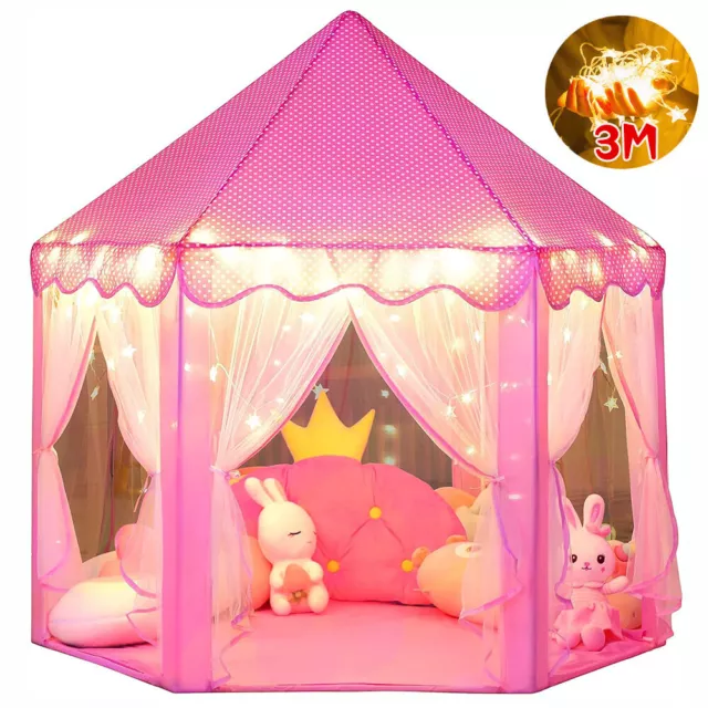 Kids Play Castle Tent Girl Indoor Game Tent for 3-12 Years With 3M Warm Lights