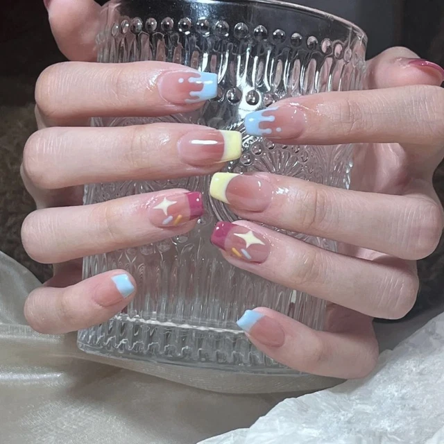 Long Ballerina Fake Nails Orange Gradient Glitter Nail Tips Press on Nails  DIY