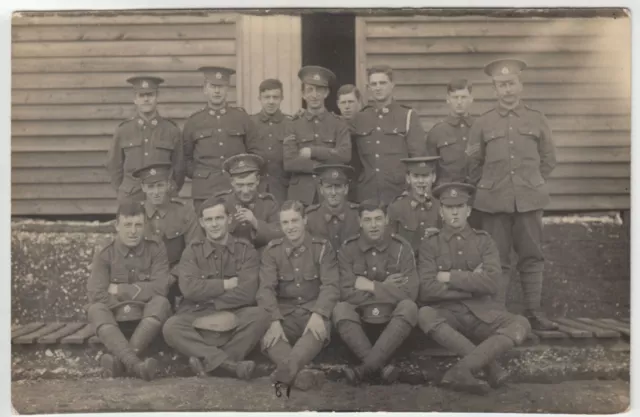 WW1 Era Group Portrait of Of Royal Marine NCO's & OR's Outside Hut RP PPC, RMLI