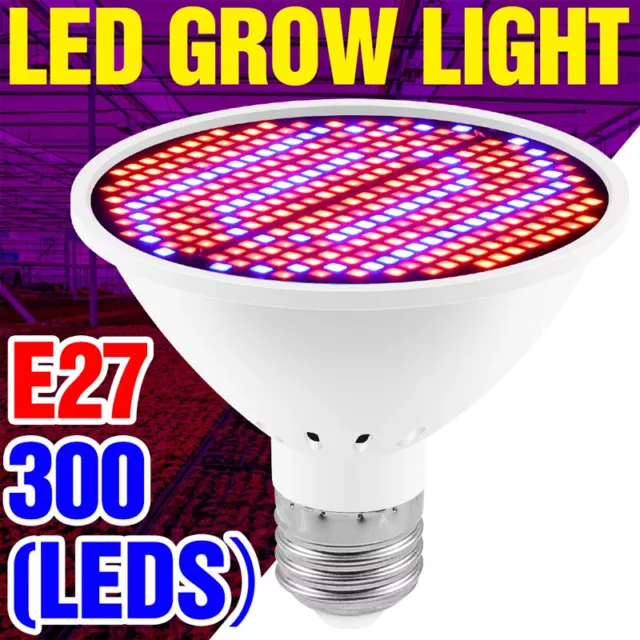 300LED Grow Light Bulb Full Spectrum Light for Indoor Plants Flowers Veg Growing