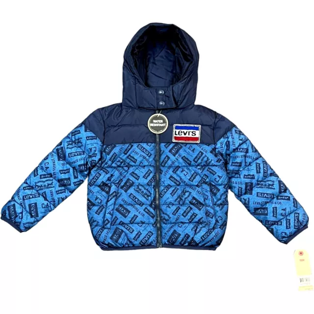 Levis Little Boys Full Zip Hooded Puffer Jacket Size 4 Navy Blue Water Resistant
