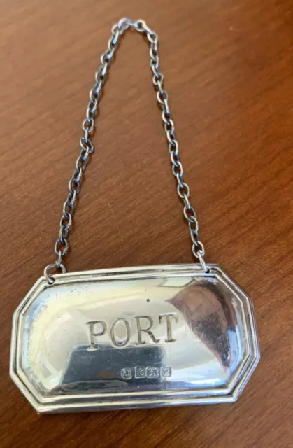 Vintage Sterling Silver  PORT Decanter Tag with Hallmarks - 10 grams