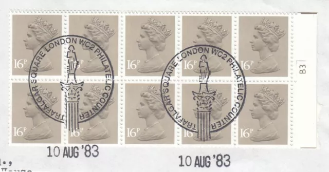 (120332) £1.60 Booklet Pane 16p GB Used Definitive stamps 1983 ON PIECE