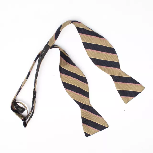 VTG Paul Stuart Mens Silk Bowtie Bow Tie Gold Navy Blue Pink Repp Stripe