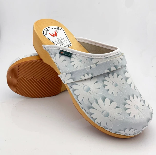 Sabots Femmes Cuir Véritable de Bois Chaussures en Sandales Baskets 3
