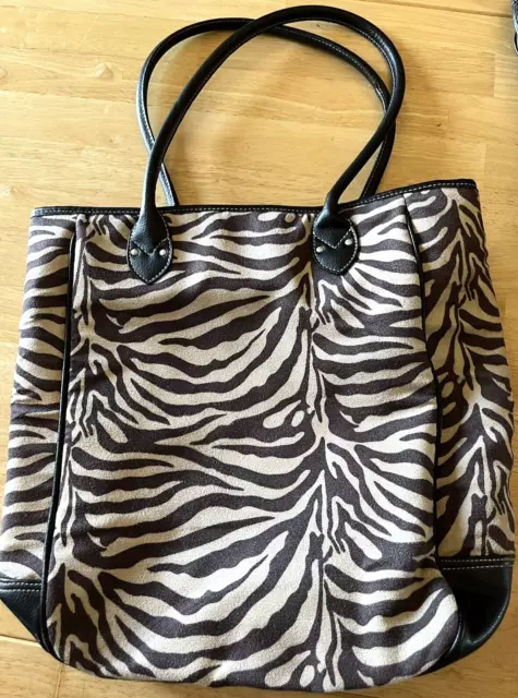 Tote Bag Animal Print Brown Zebra Stripe 10 X 12 X 5” Suede Feel