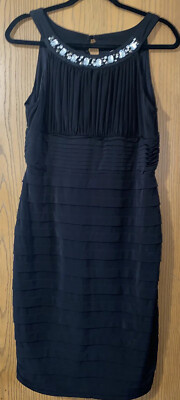 AA Studio AA Women's Evening Dress Sleeveless Neck Black Sz 12 Beading Pleats