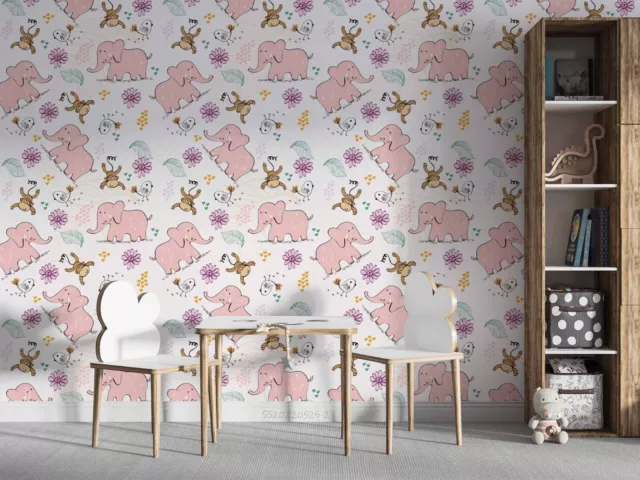 3D Cartoon Animal Elephant Floral Wallpaper Wall Murals Removable Wallpaper 12 3