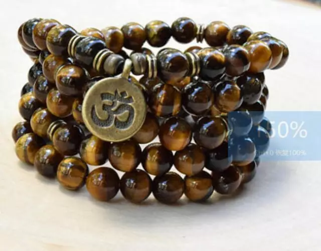 8mm Tiger Eye Gemstone 108 Beads Mala Bracelet Bless Spirituality Reiki
