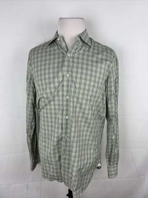 Isaia Men's Green & Brown Plaid Cotton Dress Shirt 17.5 - 44 $695