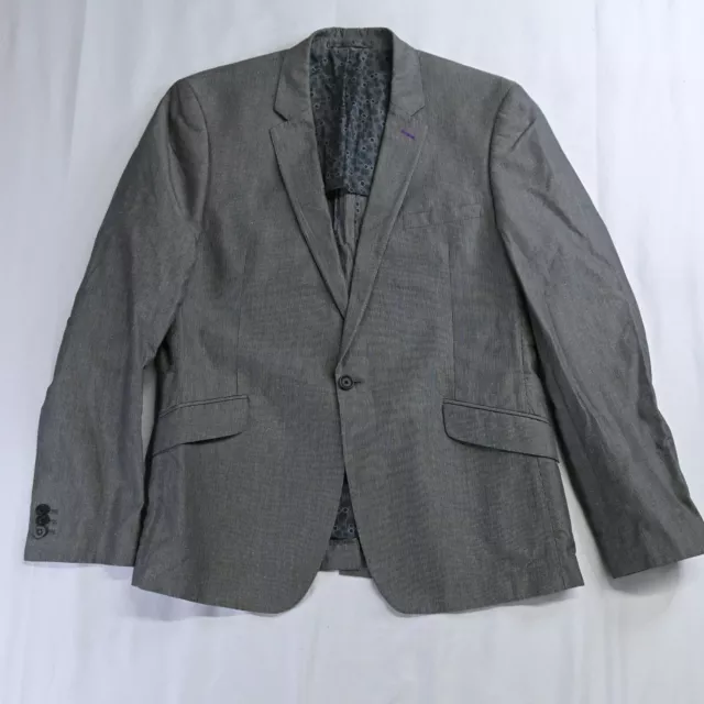 Ted Baker Medium 5 Gray Linen Blend Unstructured Single Button Blazer Jacket