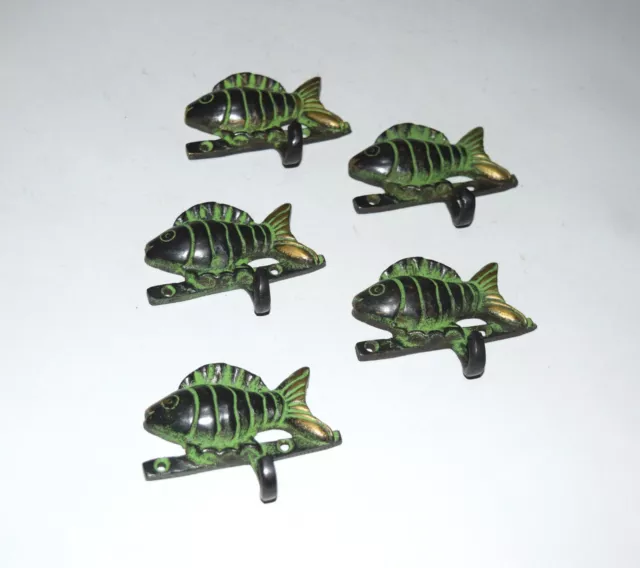 Fish Wall Hook Set Of 05 Pieces Brass Gift Hooks Nautical Angel Baby Fish EK479