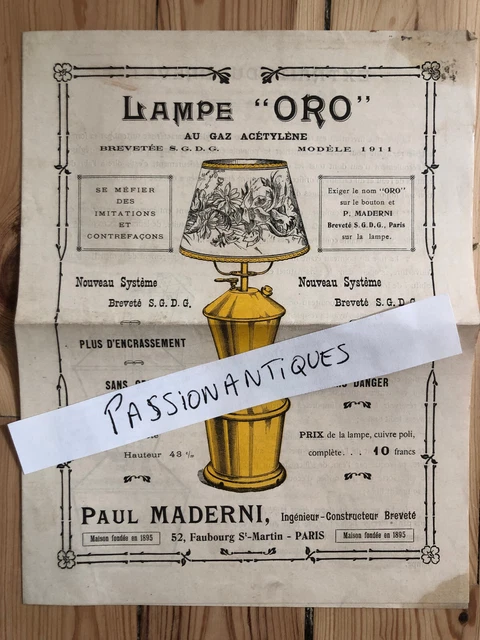 Dépliant D'origine 1911 – Lampe ORO Gaz Acétylène – Publicité Ancienne