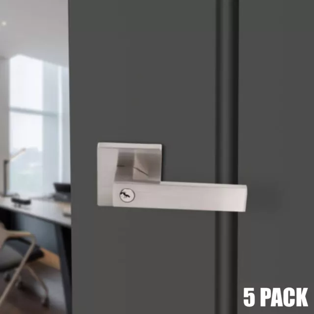 Paquete de 5 palancas cuadradas de aleación de zinc para puerta con cerradura de privacidad para dormitorio y baño