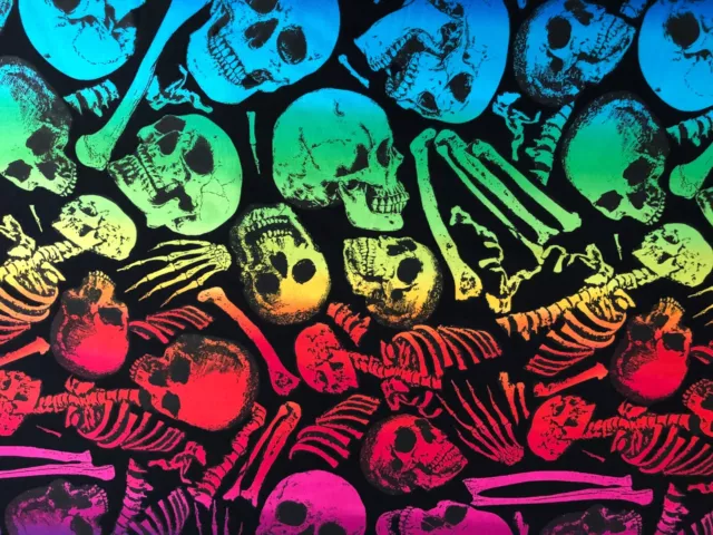 Spooky Halloween Damask Skulls Cross Bones Bats Ravens Black & Gray Fabric  BTHY