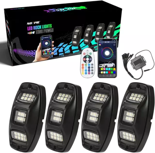 SUNPIE 4 Pods Triple Luminous Zone Wide Angle RGBW LED Rock Lights with Phone Ap