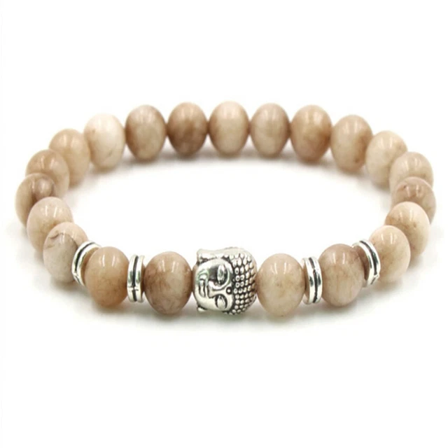 8MM Topaz Gemstone Silver Buddha Mala Bracelet 7.5 inches Buddhism Energy