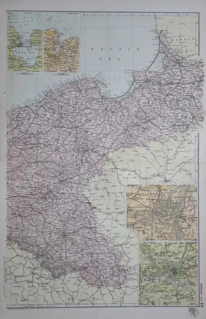 1907 Map Germany North East ~ Kiel Wilhelmshaven Strasburg Metz