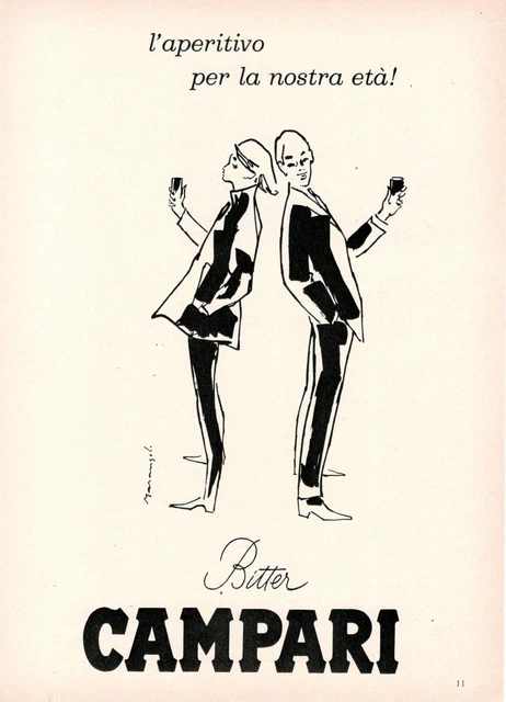 BITTER CAMPARI illustratore MARANGOLO l'aperitivo Pubblicità 1 pagina 1966