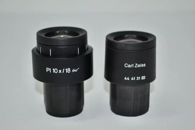 Carl Zeiss PL 10x/18 Microscope Eyepiece Ocular Pair 30mm 44-41-31 (32) W/Marker