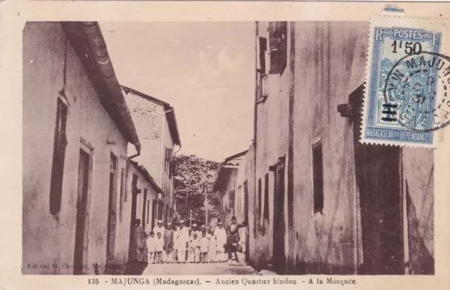 Madagascar 1931 PC Street Scene Majunga to Geneva Switzerland 1F50c Rate