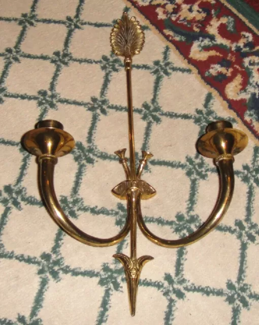 Victorian Style Brass Metal Wall Sconce Double Candlestick Holder