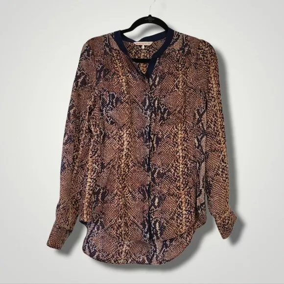 REBECCA Taylor Top Womens Size 8 Silk Blouse Long Sleeves Animal Print Classic