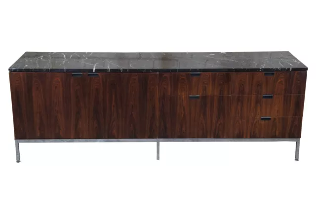 Florence Knoll Mid Century Modern Rosewood Marble Top Credenza Sideboard Cabinet