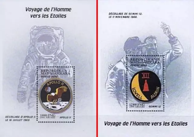 MADAGASCAR 2000 USA in SPACE  = GEMINI 12 & APOLLO 11 ASTRONAUTS  2 S/S MNH