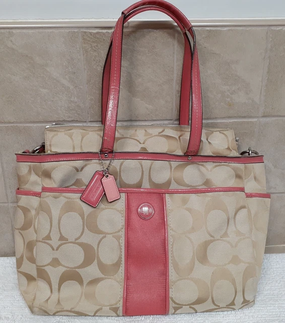 Coach Multifunction Jacquard Signature Stripe Diaper Bag, Pink, F21865