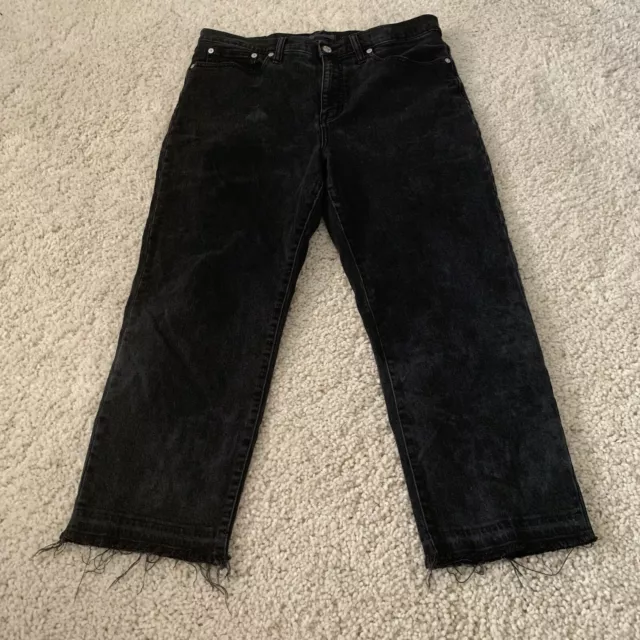 Madewell Classic Straight Jean Womens 31P Petite Black Denim Raw Hem High Rise