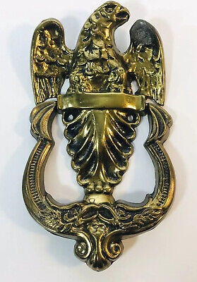 Vintage Cast Metal Brass Eagle Two Piece Door Knocker Filigree 7.25 Inches Long