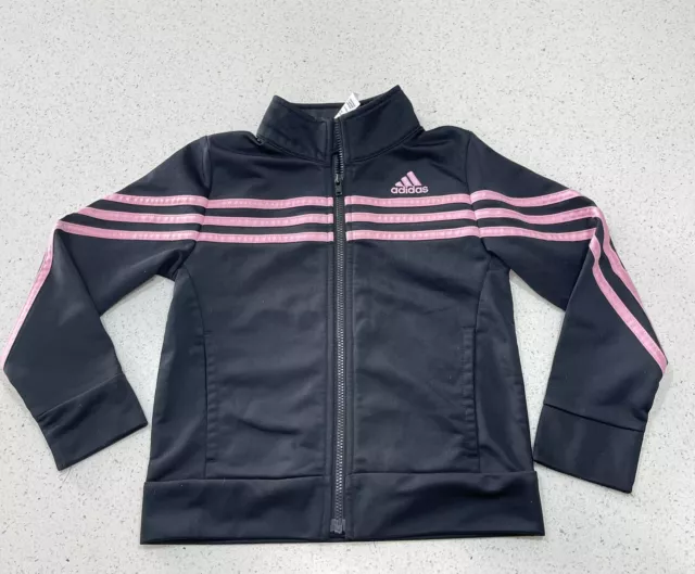 Adidas Girls Track Jacket Zip Up Black with Pink Stripes Size 4