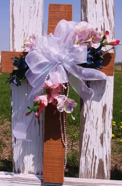 Tumba Flores Freesia Madera Cruz Puerta Ventana Pared o Cementerio para Madre
