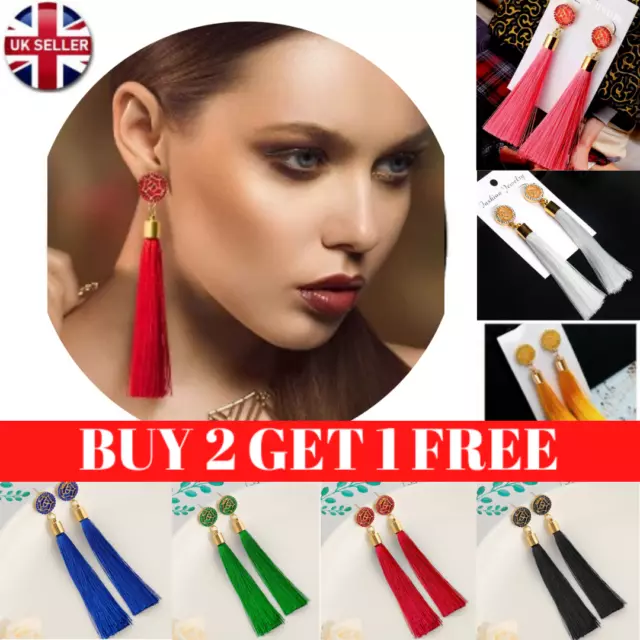 Womens Big Boho Long Tassel Earrings Tassle Crystal Dangle Drop Trendy Fashion