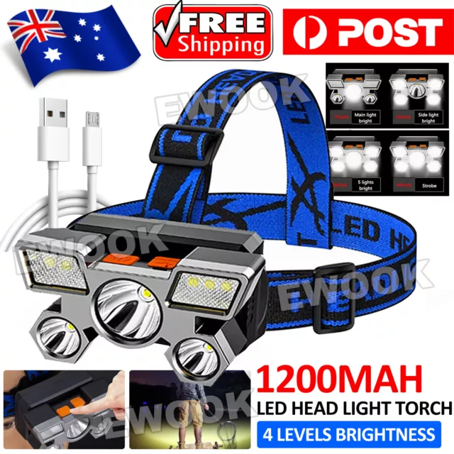 LED Head Light Torch Headlamp USB Rechargeable Flashlight Fishing Lamp Camping