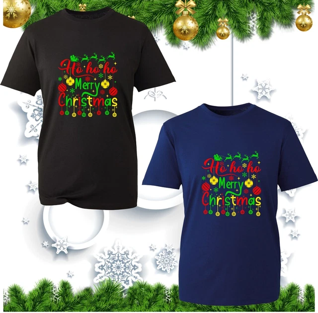 Ho Ho Ho Merry Christmas T-Shirt Xmas Baubles Santa Reindeer Winter Festive Top
