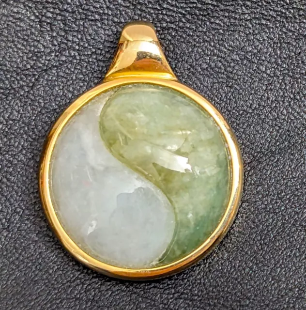 Yin-Yang Anhänger schwer 2-farbig weiß grün wirbelnd Jade 14K Gelbgold VIELE ANDERE