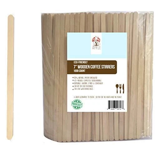WoodU Disposable Coffee Stir Sticks 7&quote;- Sturdy Round End Compostable an...