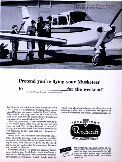 1967 Beechcraft Musketeer Vintage Pretend Your Flying Original Print Ad ...