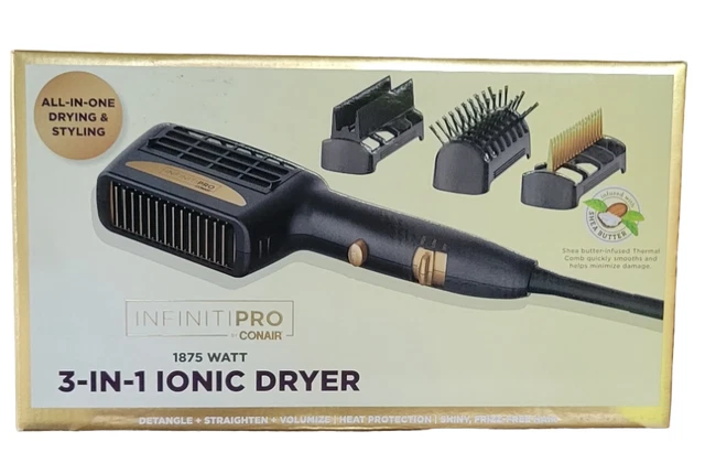 New Conair 3-in-1 Ionic Styling Hair Dryer-Black/Gold - 1875 watts - SHIPS FREE