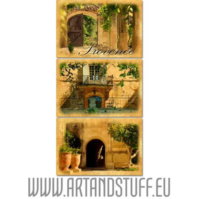 Provence, Tableau triptyque en Bois 3x 60x40 cm, Décoration Murale HQ Art&Stuff