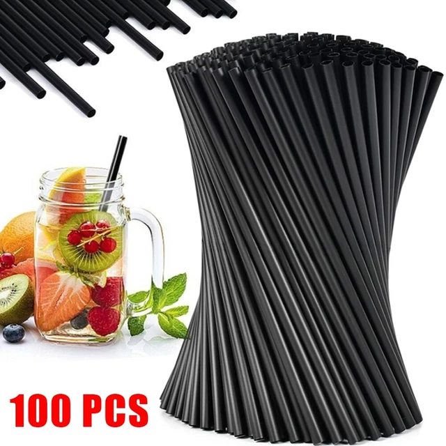 100pcs 260 X 6mm Black Bubble Tea Drinking Disposable Straws Plastic-Tubes New