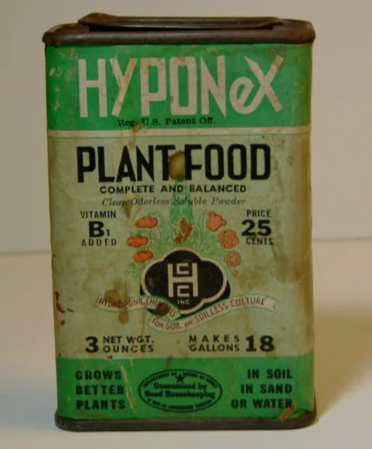 Old Vintage 1930s HYPONEX PLANT FOOD FLOWERS GRAPHIC SPICE TIN SIZE COPLEY OHIO