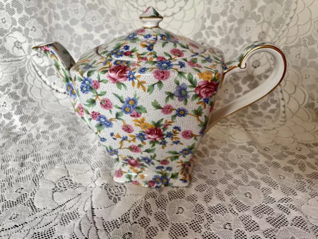Vintage Royal Winton Grimwades OLD COTTAGE CHINTZ Floral Ascot Teapot England