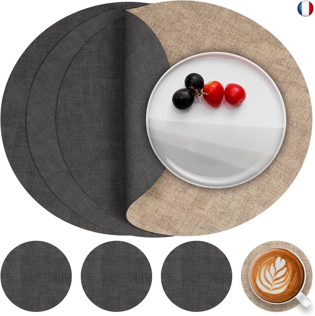 Lot De 6 Sets De Table Ronds 36cm Noir - Lavables Et Résistants à La Chaleur