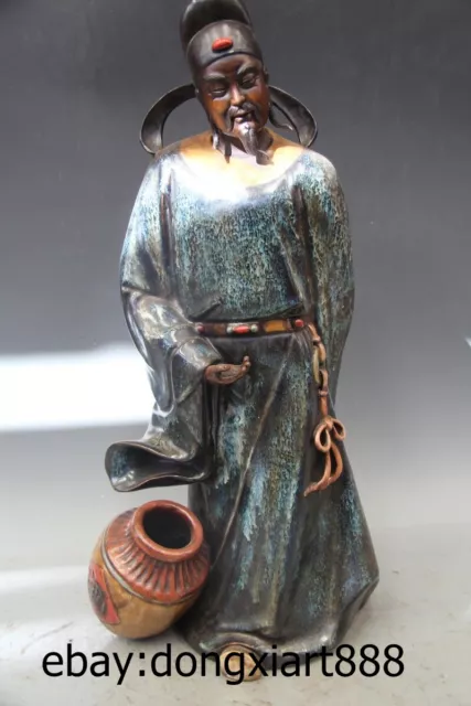 23" Chinese Wucai Porcelain & Pottery Glaze Tang Dynasty poet li po LiBai Statue