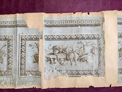 Papier Peint Ancien XVIIIè 3 Fragments Chien Georgian Wallpaper 18thC Dog