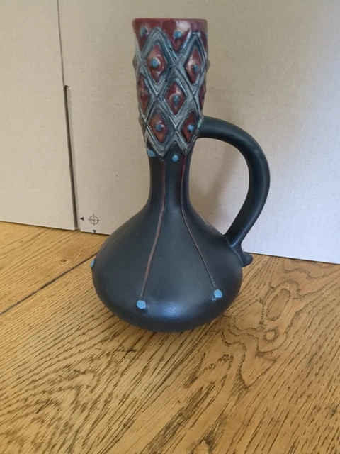 Pichet Aiguière En Céramique Craquelée - Forme Oie, Motif Fleurs - Vintage