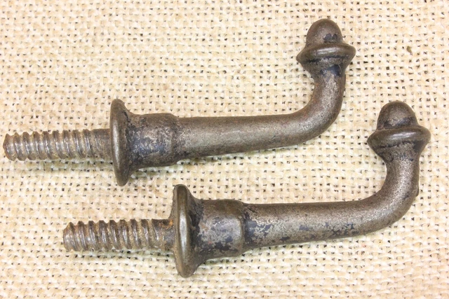 2 Single Coat Hooks Farm School House Old Rustic Heavy Cast Iron 1850’s Vintage